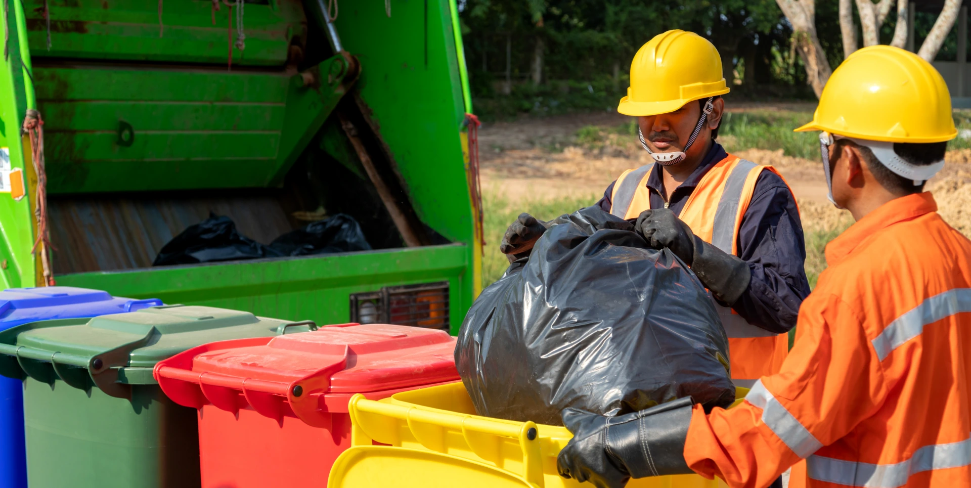 Asian worker collecting garbage of urban municipal are collecting for trash removal Garbage collector
